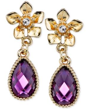2028 Gold-tone Flower Purple Stone Drop Earrings