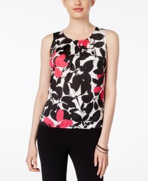 Kasper Printed Pleat-neck Top