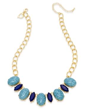 Thalia Sodi Gold-tone Turquoise-color And Blue Stone Necklace, Only At Macy's