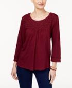 Style & Co Cotton Crochet-trim Top, Only At Macy's