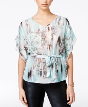 Bcx Juniors' Printed V-neck Belted Blouse