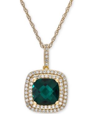 Lab-created Emerald (1-1/3 Ct. T.w.) & White Sapphire (1/3 Ct. T.w.) Pendant Necklace In 14k Gold-plated Sterling Silver