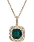 Lab-created Emerald (1-1/3 Ct. T.w.) & White Sapphire (1/3 Ct. T.w.) Pendant Necklace In 14k Gold-plated Sterling Silver