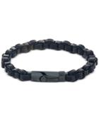 Esquire Men's Jewelry Link Bracelet In Black Leather And Ion-plated Stainless Steel, Created For Macy's