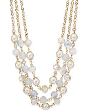 Charter Club Gold-tone Imitation Pearl And Faceted Bead Triple Layer Necklace, Only At Macy's