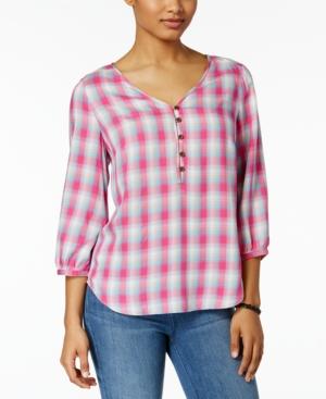 G.h. Bass & Co. Plaid Bishop-sleeve Top