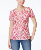 Karen Scott Printed Henley T-shirt, Created For Macy's