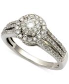 Diamond Halo Cluster Engagment Ring (3/4 Ct. T.w.) In 14k White Gold