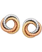 Italian Gold Tri-color Textured Love Knot Earrings In 14k Gold, White Gold & Rose Gold