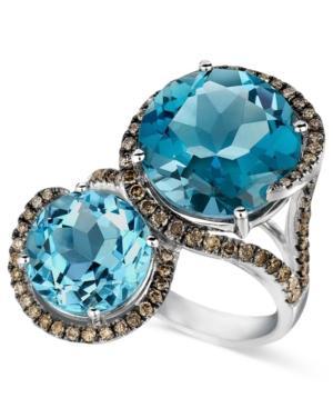 Le Vian Blue Topaz (8-3/8 Ct. T.w.) And Chocolate Diamond (5/8 Ct. T.w.) 2 Stone Ring In 14k White Gold