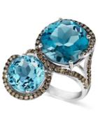 Le Vian Blue Topaz (8-3/8 Ct. T.w.) And Chocolate Diamond (5/8 Ct. T.w.) 2 Stone Ring In 14k White Gold