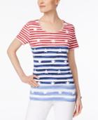 Karen Scott Puff-print Striped Top, Only At Macy's