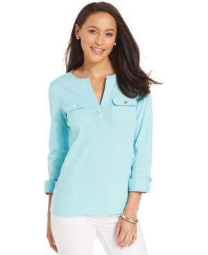 Charter Club Solid Split-neck Henley Top