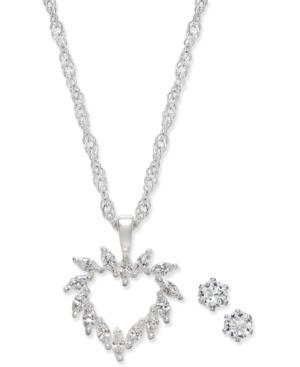 Charter Club Silver-tone Crystal Heart Pendant Necklace And Stud Earrings