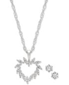 Charter Club Silver-tone Crystal Heart Pendant Necklace And Stud Earrings