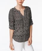 Bar Iii Printed Roll-tab-sleeve Blouse, Only At Macy's