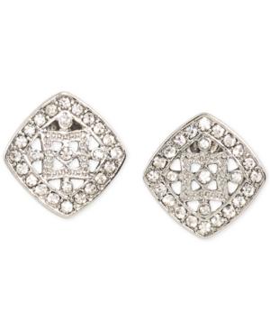 Carolee Silver-tone Pave Button Clip On Earrings