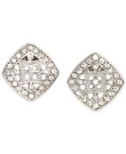 Carolee Silver-tone Pave Button Clip On Earrings