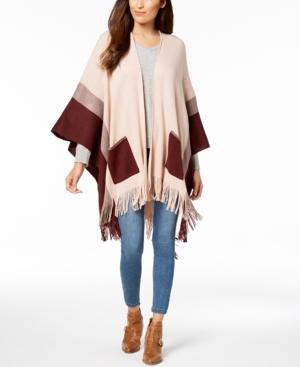 Cejon Colorblocked Patch-pocket Fringe Poncho