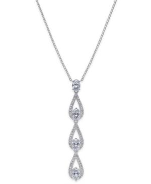 Danori Silver-tone Triple Drop Pave Pendant Necklace