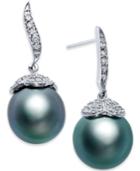 Black Tahitian Pearl (11mm) And Diamond (3/8 Ct. T.w.) Stud Earrings