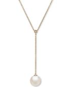 Honora Style Cultured White Ming Pearl (13mm) And Diamond Accent 18 Lariat Necklace In 14k Gold