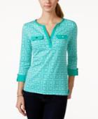 Charter Club Printed Split-neck Roll-tab Top, Only At Macy's