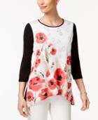 Alfred Dunner Petite Watercolor-floral Handkerchief-hem Top