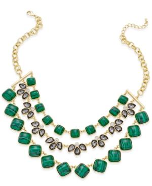 Charter Club Gold-tone Green Stone And Crystal Drama Necklace, Only At Macy's