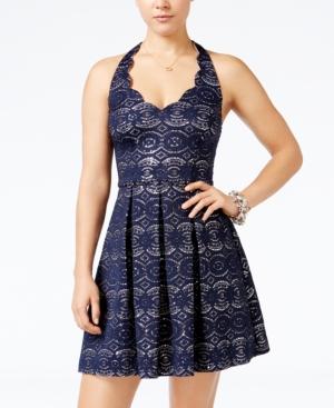 B Darlin Juniors' Sequined Lace Fit & Flare Halter Dress