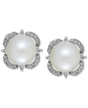 Cultured Freshwater Pearl (7mm) And Diamond (1/6 Ct. T.w.) Halo Stud Earrings In 14k White Gold
