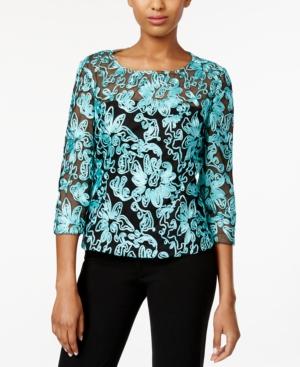 Alex Evenings Three-quarter-sleeve Soutache Blouse