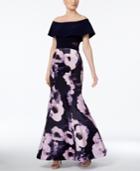 Xscape Floral-print Off-the-shoulder Gown