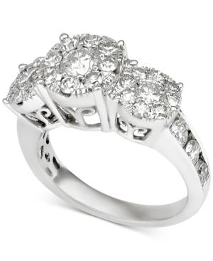 Diamond Three-stone Cluster Engagement Ring (2 Ct. T.w.) In 14k White Gold