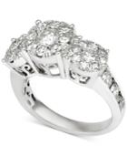 Diamond Three-stone Cluster Engagement Ring (2 Ct. T.w.) In 14k White Gold