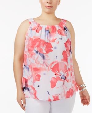 Tahari Asl Plus Size Floral-print Blouse