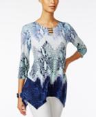 Jm Collection Petite Printed Handkerchief-hem Tunic, Only At Macy's