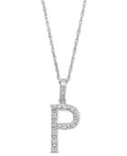 14k White Gold Necklace, Diamond Accent Letter P