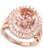 Cubic Zirconia Baguette Cluster Ring In 14k Rose Gold-plated Sterling Silver