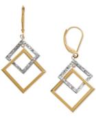 Two-tone Rhombus Drop Earrings In 14k Gold & White Gold