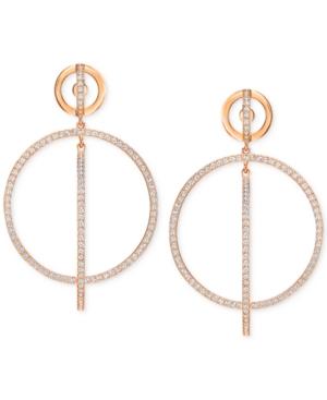 Swarovski Rose Gold-tone Pave Circle And Bar Drop Earrings