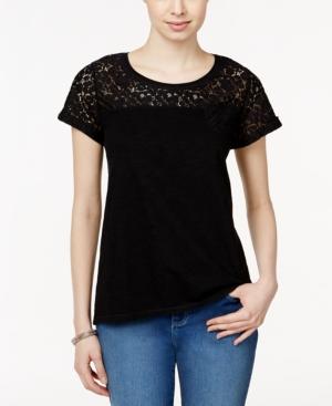 Style & Co. Short-sleeve Lace-detail Top, Only At Macy's