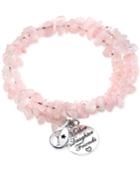 Unwritten Pink Stone Chip Coil Charm Bracelet In Silver-plated Brass
