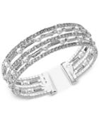 Anne Klein Silver-tone Imitation Pearl And Crystal Multi-row Cuff Bracelet
