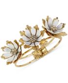 Betsey Johnson Gold-tone White Flower Hinged Bangle Bracelet