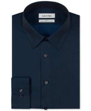 Calvin Klein Steel Non-iron Slim-fit Herringbone Solid Performance Dress Shirt