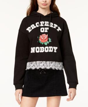Hybrid Juniors' Lace-trim Graphic Hoodie