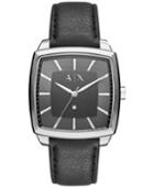 Ax Armani Exchange Men's Diamond Accent Black Leather Strap Watch 40x40mm Ax2362