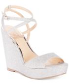 Jewel Badgley Mischka Ambrosia Glittered Wedge Evening Sandals Women's Shoes