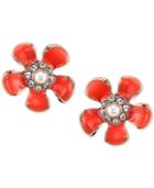 2028 Gold-tone Stone And Imitation Pearl Flower Stud Earrings